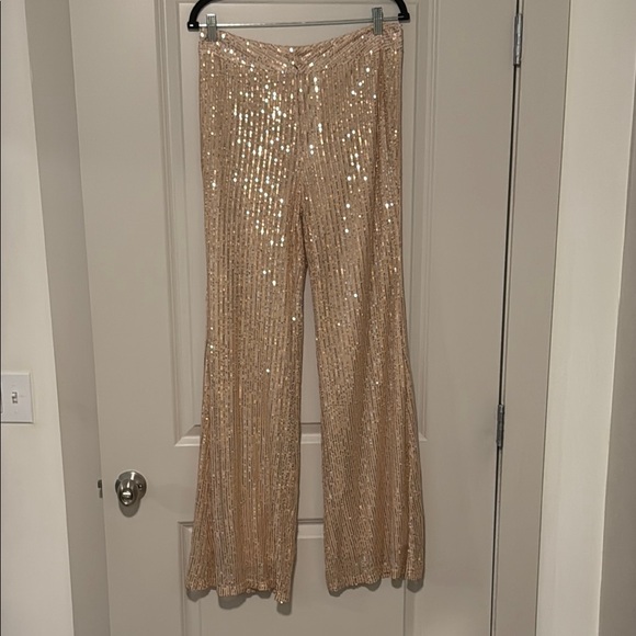 Pink Lily Pants - Pink Lily Gold Sequin Flare Pants